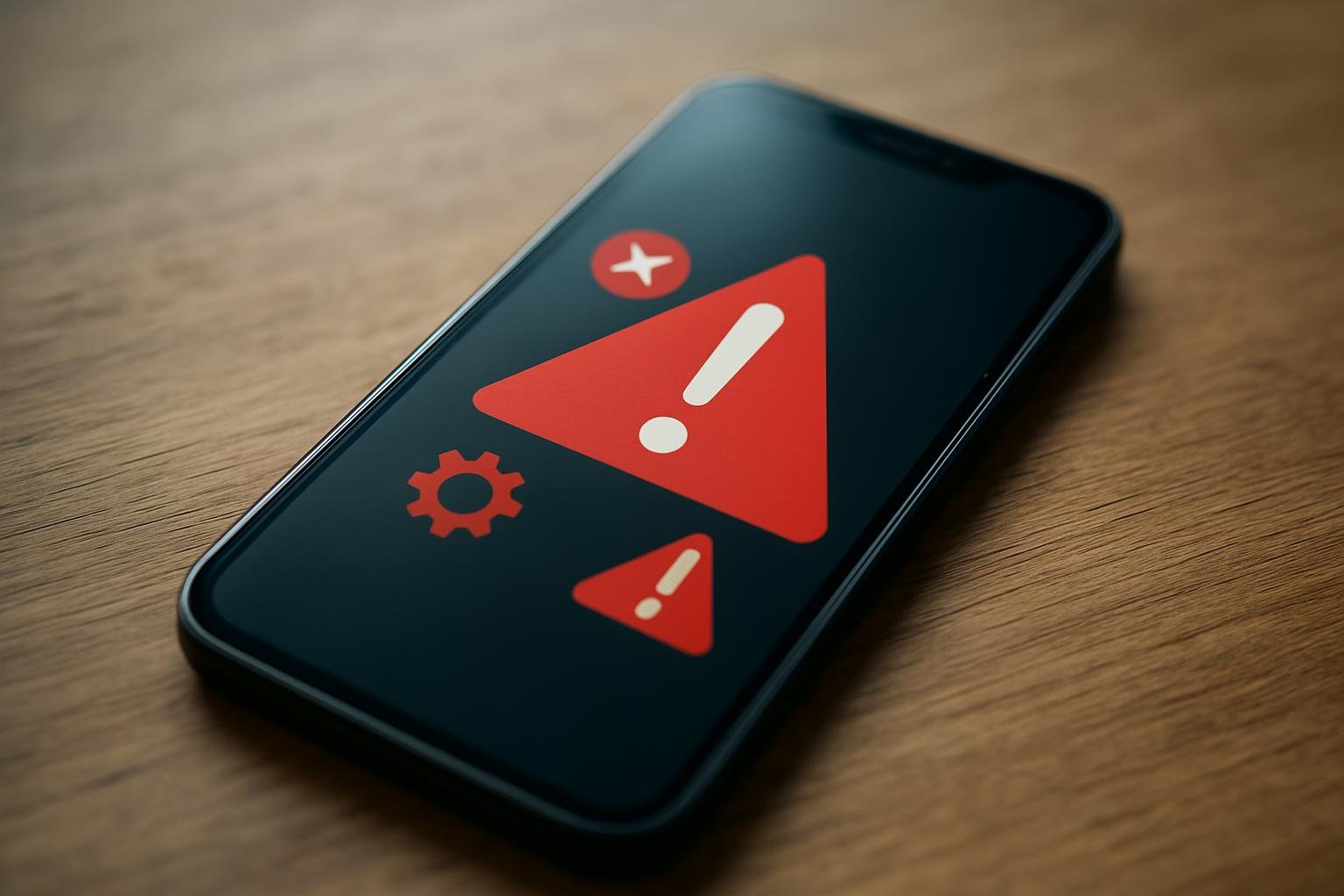 Illustration of a smartphone with warning icons related to app errors